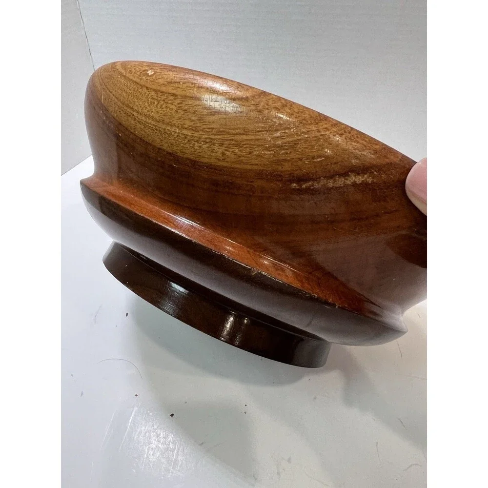 Vintage Real Wood Nut Bowl MCM Mid Century Modern 9.5” Turned Center Nut Cracker